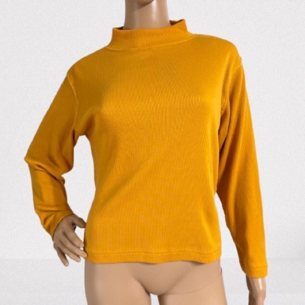 𝅺VINTAGE 90s Paris Sports Club Mustard Ribbed Mock Neck Shirt Size Large